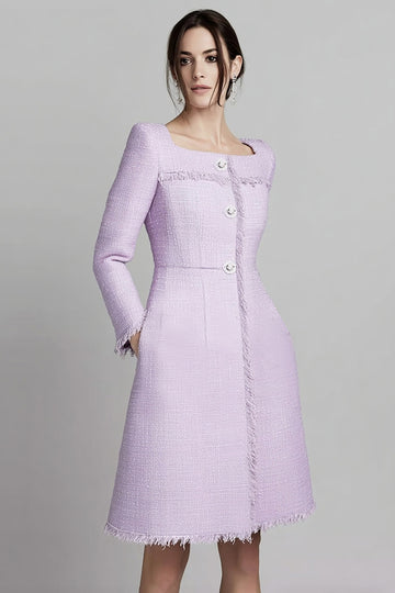 Lilac A Line Long Sleeve Midi Work Dress